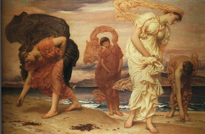 Lord Frederic Leighton Greek Girls Picking Up Pebbles by the Sea